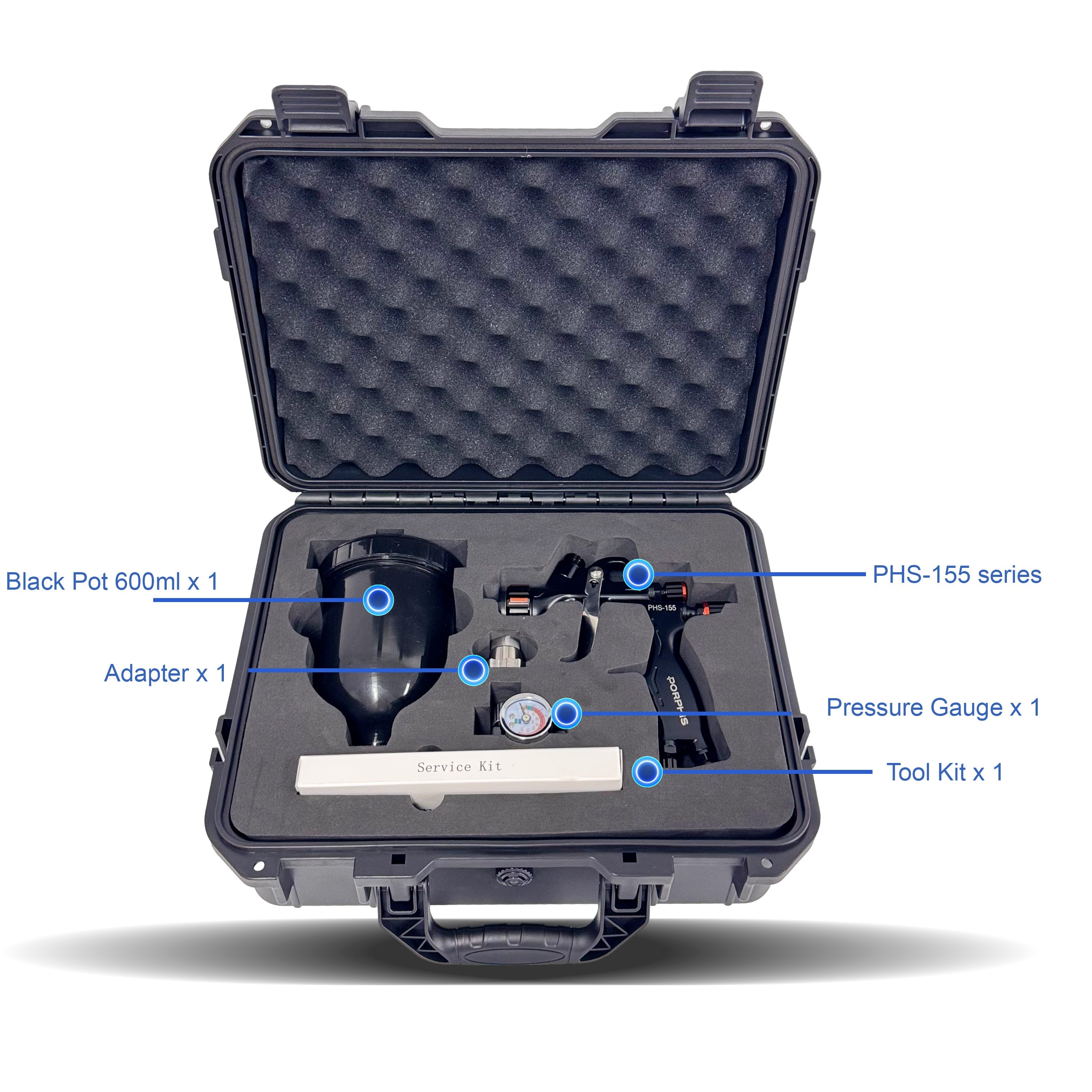 PHS-155 MP Spray Gun Premium Plastic Box Kit PORPHIS