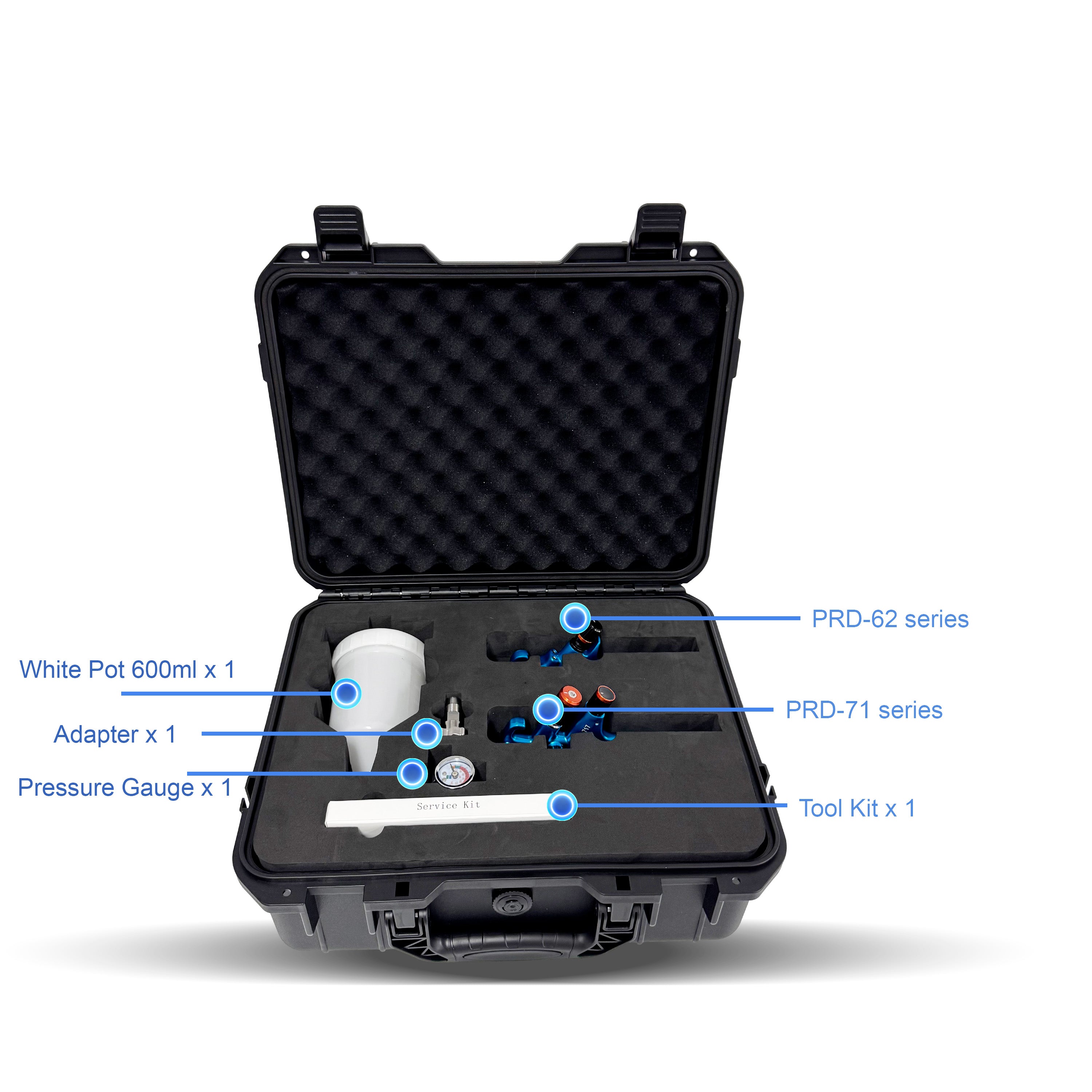 Serie PRD-71 Porphis e kit di scatole di plastica con pistola spray in serie PRD-62