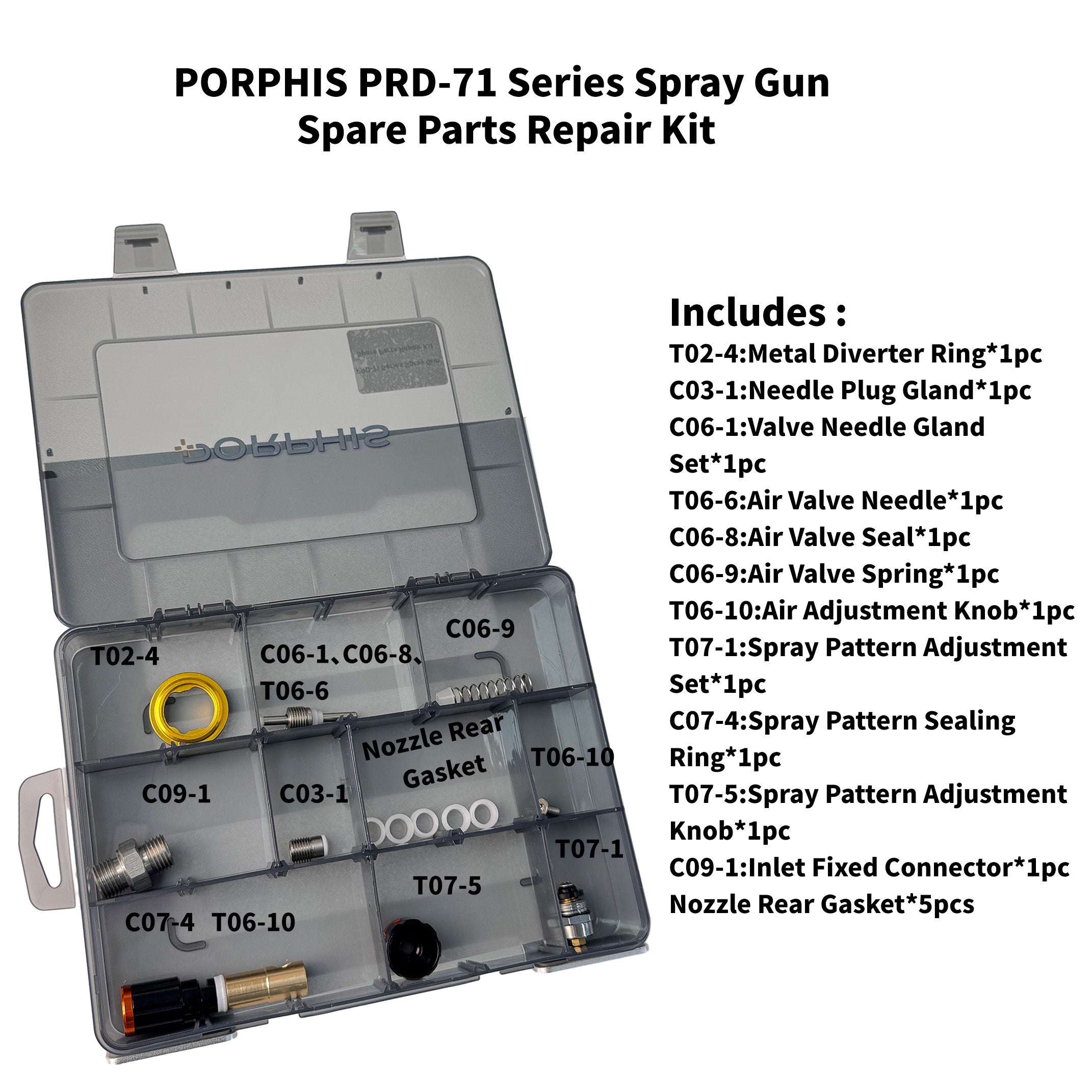 Porphis PRD-71-Serie Sprühpistole Ersatzteile Reparatur Kit
