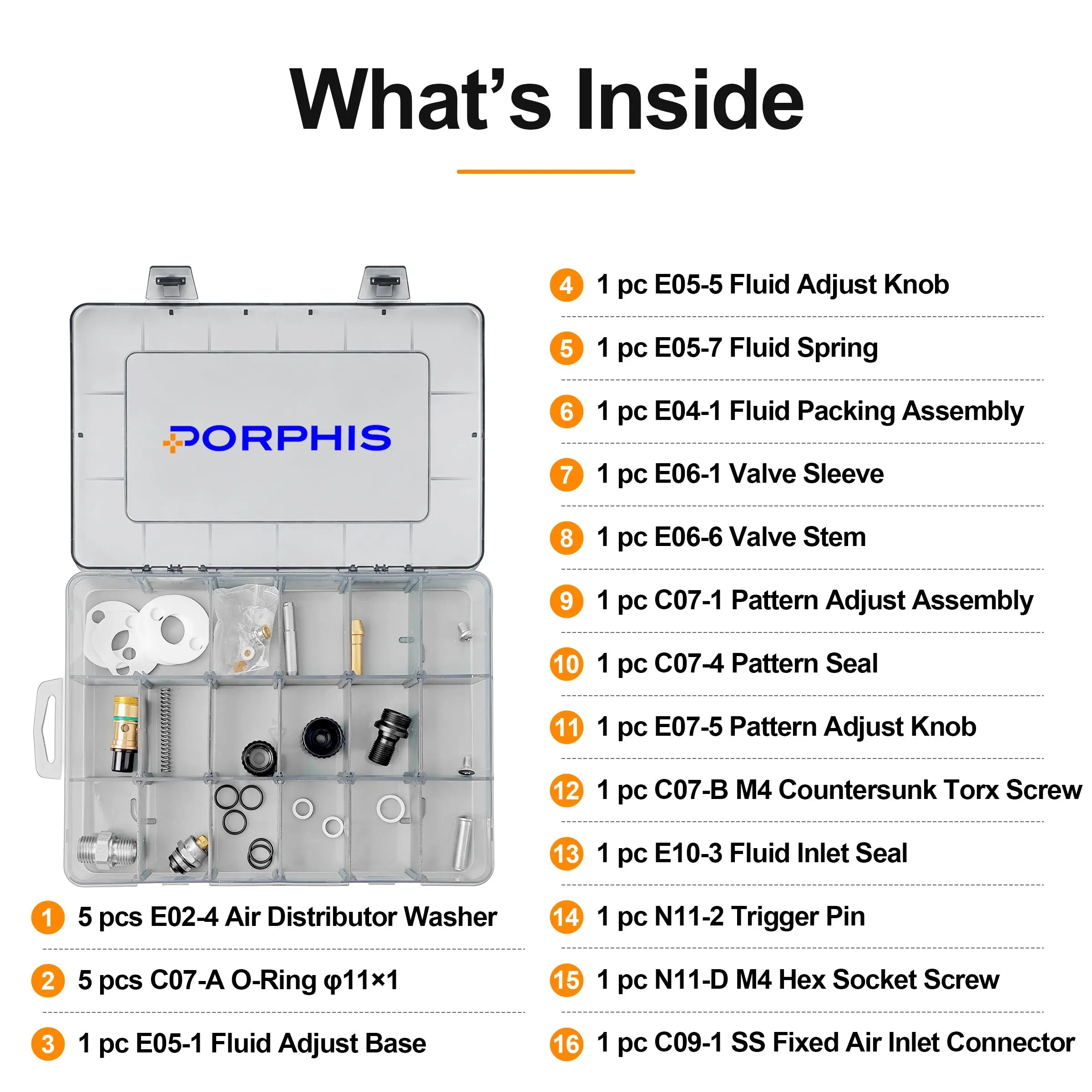 PRD-51 Series Spray Gun Spare Parts Repair Kit PORPHIS