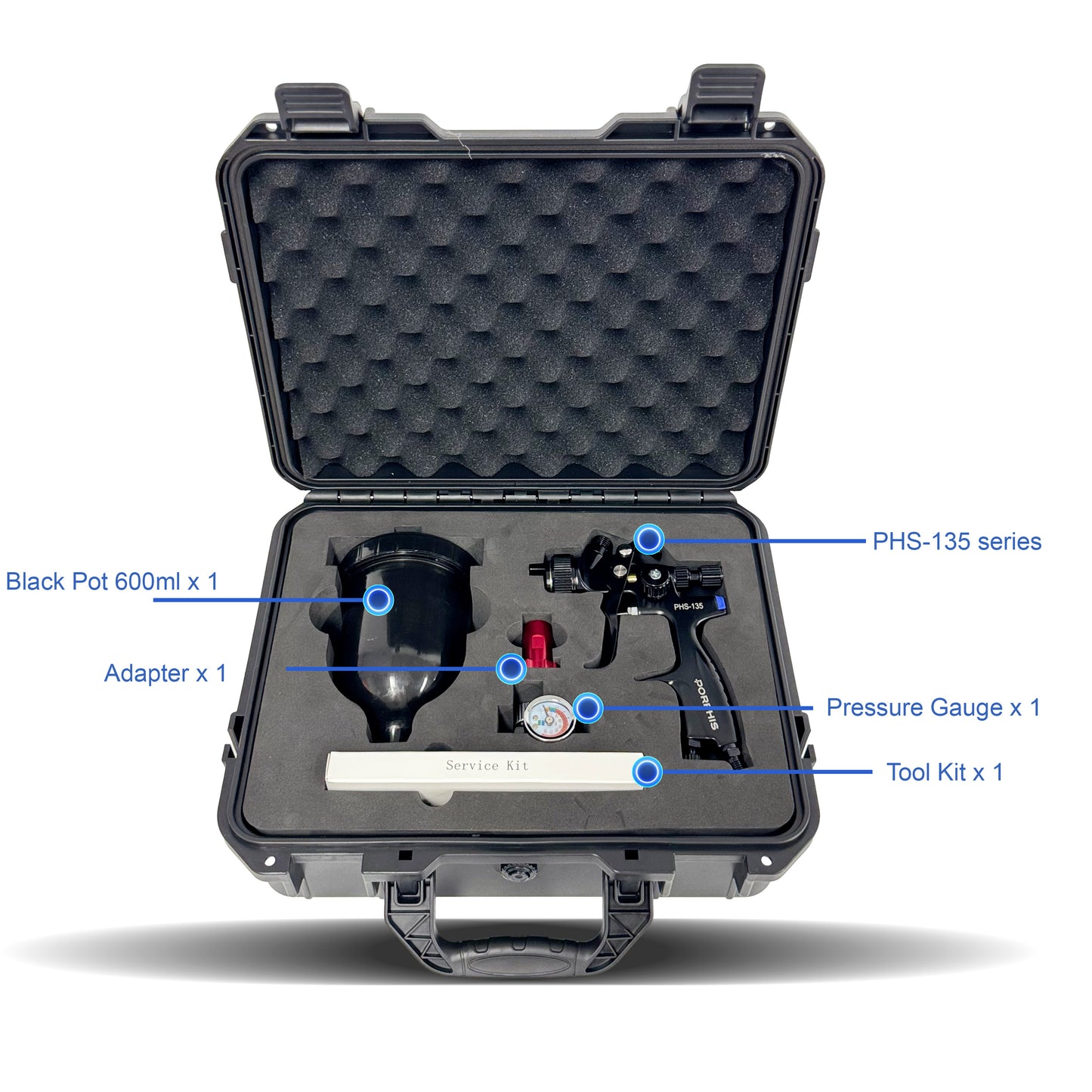 PORPHIS PHS-135 Spray Gun Premium Plastic Box Kit