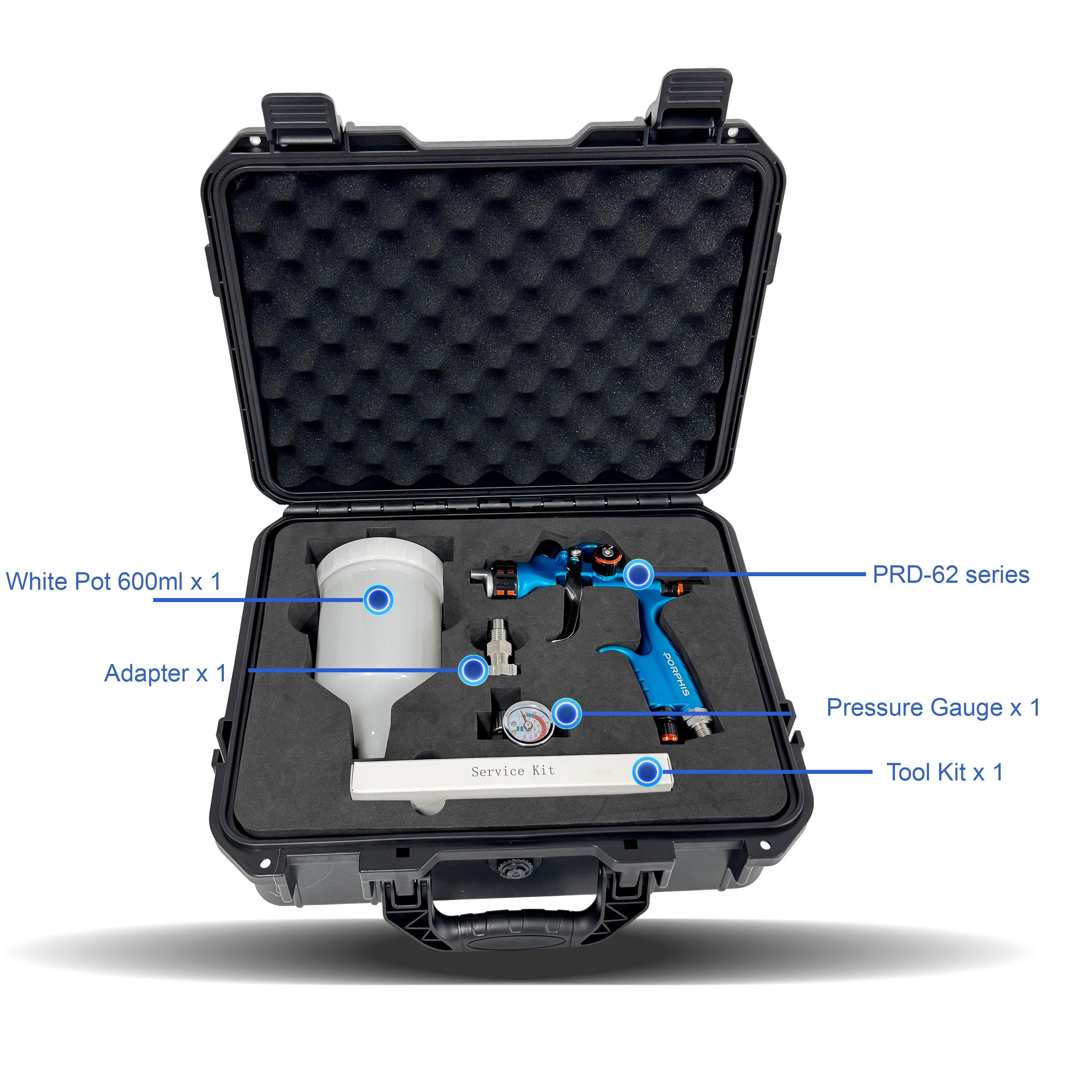 Kit di scatola di plastica premium di Porphis PRD-62 Series Spray Gun Premium