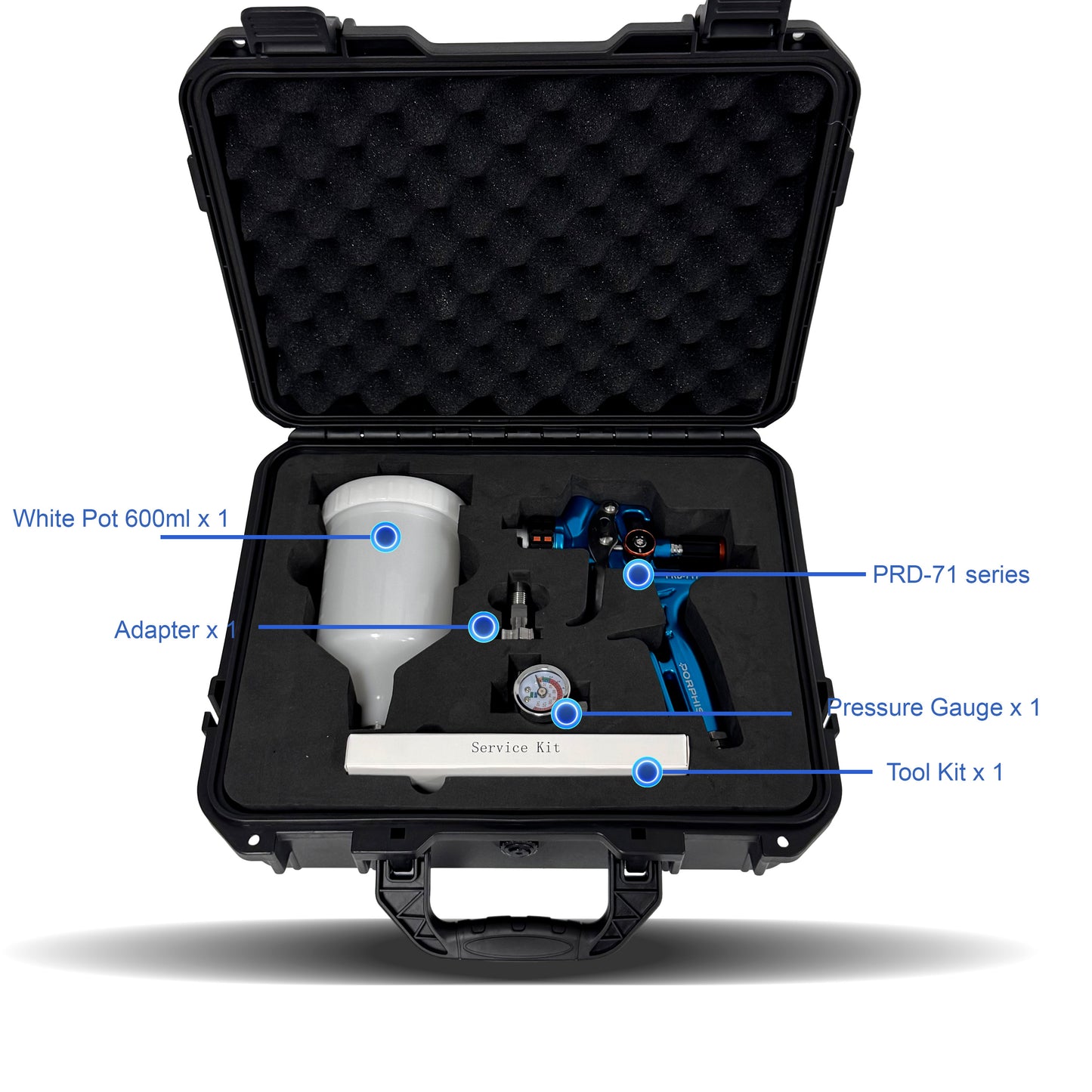 PORPHIS PRD-71 Series Spray Gun Premium Plastic Box Kit