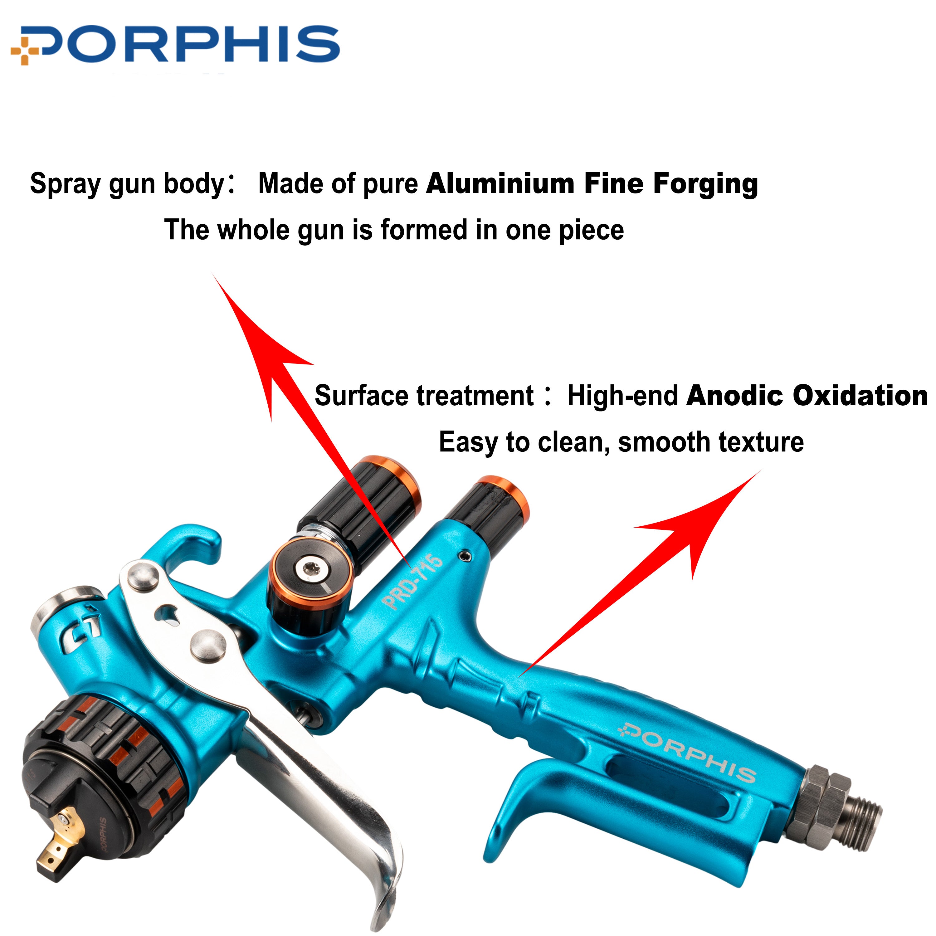 PORPHIS Farbspritzpistole PRD-717 VS-Typ Mit Geteilter Düse, 1,3 Mm, Automobil-Nachbearbeitungsspritzpistole, Blau