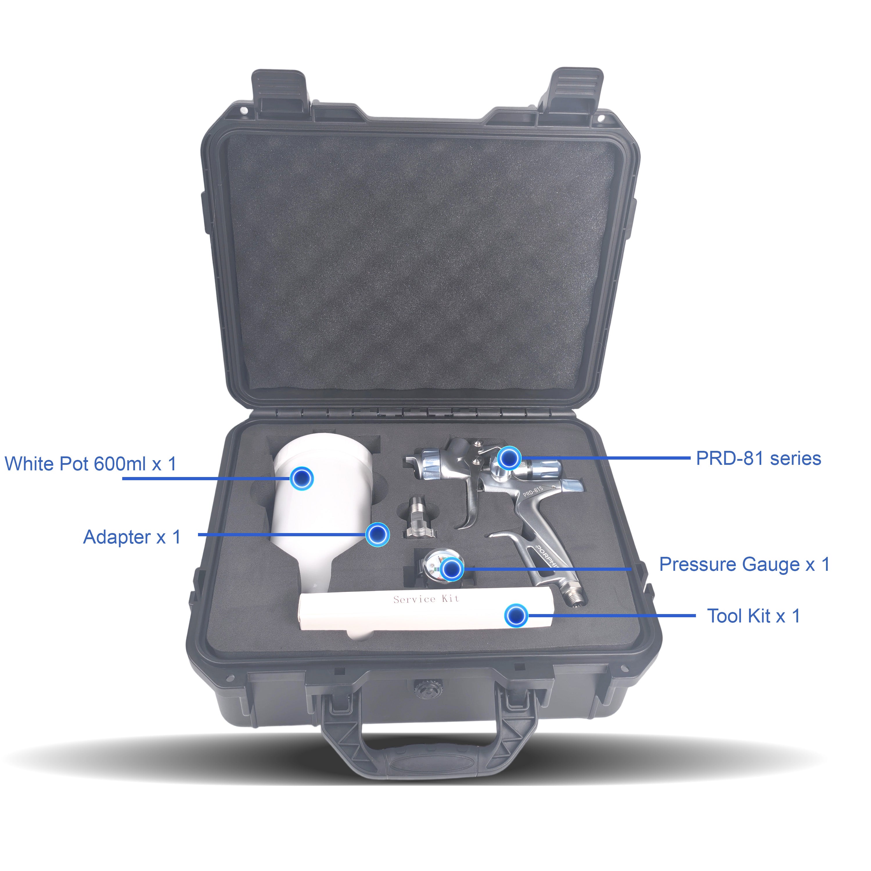 PORPHIS PRD-81 Series Spray Gun Premium Plastic Box Kit