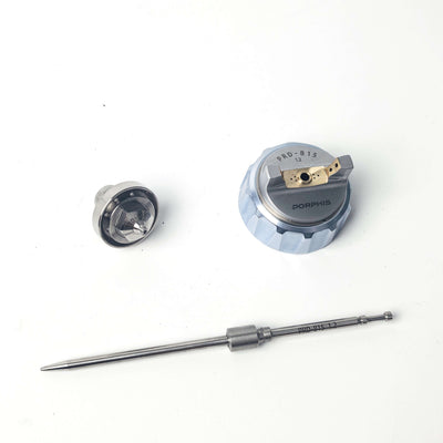 PRD-815 1.2mm Nozzle Needle Cap Kit for PORPHIS PRD-81 Series Spray Gun, Includes nozzle, nozzle cap, and needle.