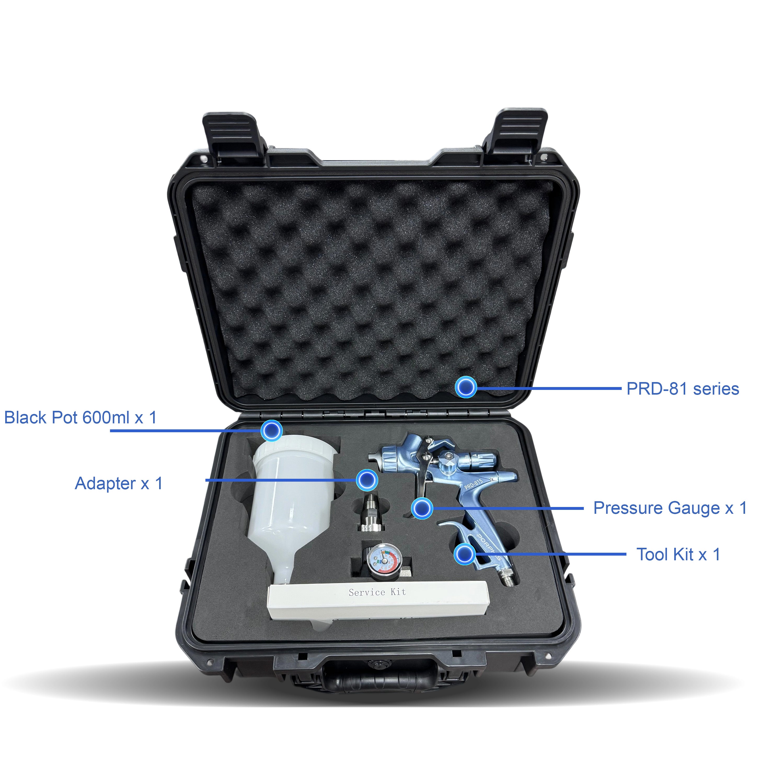 PORPHIS PRD-81 Series Spray Gun Premium Plastic Box Kit
