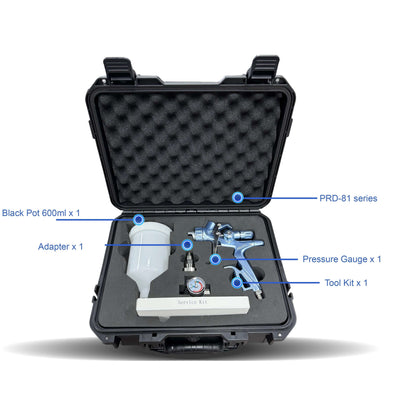 PORPHIS PRD-815 Blue 1.3mm Spray Gun with premium plastic box kit product labeling
